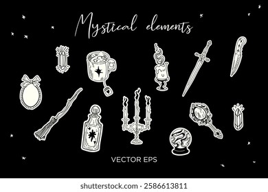 Mystical Elements Set. Perfect for tattoos, prints, branding, and spiritual designs.