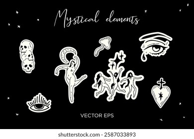 Mystical Elements vector Set. Perfect for tattoos, prints, branding, and spiritual designs.