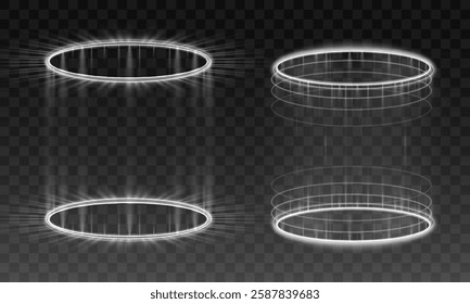 Mystical Energy Portal with Floating Luminescent Rings, Futuristic Sci-Fi Teleportation Effect, Fantasy Wormhole with Neon Glow for Game, UI, and Digital Art Projects