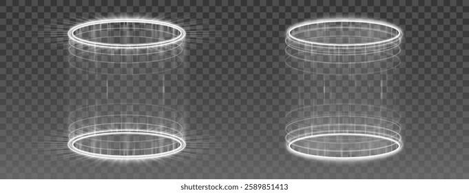 Mystical Energy Portal with Floating Luminescent Rings, Futuristic Sci-Fi Teleportation Effect, Fantasy Wormhole with Neon Glow for Game, UI, and Digital Art Projects