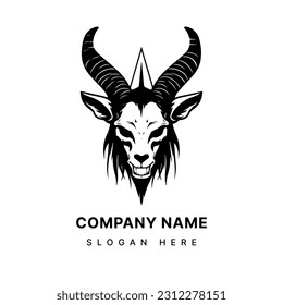 Mystical and enigmatic Baphomet head illustration logo design for a unique and captivating brand identity. Occult, symbolism, and mystery.