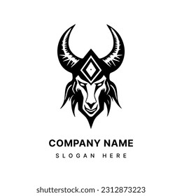 Mystical and enigmatic Baphomet head illustration logo design for a unique and captivating brand identity. Occult, symbolism, and mystery.