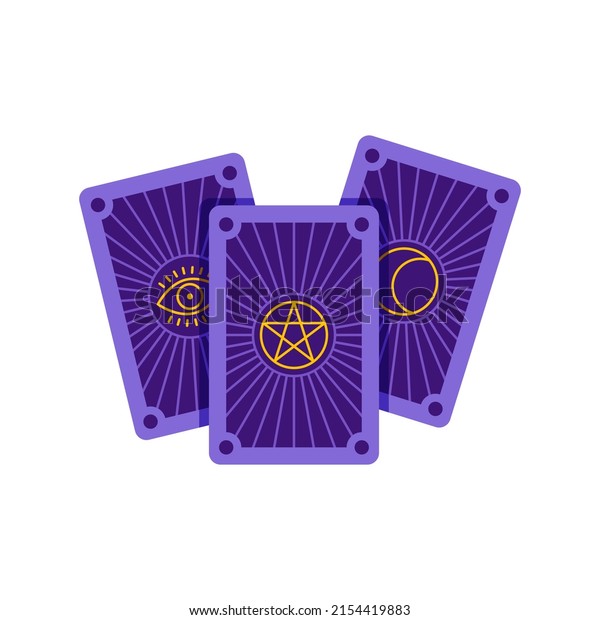Mystical esoteric cards icon. Flat illustration of\
three taro cards with isolated on a white background. Fortune\
telling concept. Vector 10\
EPS.