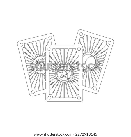 Mystical esoteric cards icon. Line black and white illustration of three taro cards isolated on a white background. Fortune telling concept. Vector 10 EPS.
