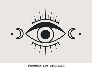 Mystical Esoteric Eye. Poster Or Banner For Website. Witchcraft, Sorcery And Magic, Intangible Energy. Occultism And Religion, Sacred Signs, Celestial Concept. Cartoon Flat Vector Illustration