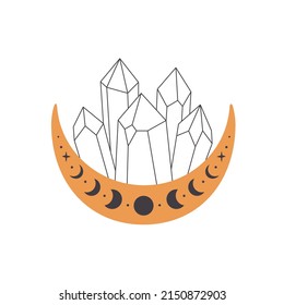 Mystical, esoteric, magic or healing crystals. Linear art. Editable strocks. Vector illustration