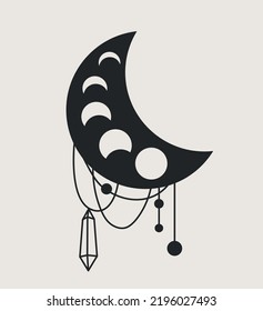 Mystical esoteric moon. Traditional decoration and accessory for protection from evil spirits and ghosts. Ocultism and religion, witchcraft and magic concept. Cartoon flat vector illustration