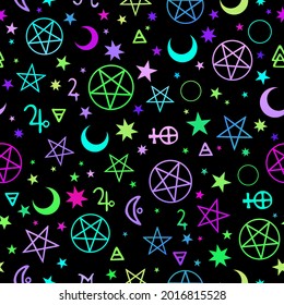 mystical esoteric pattern with moon and magic symbols