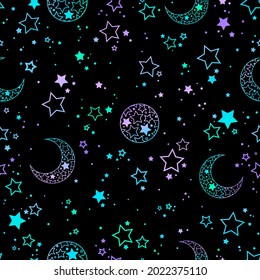 mystical esoteric pattern with moon and stars
