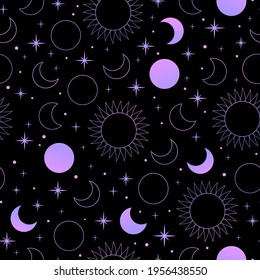 mystical esoteric pattern with sun moon and stars