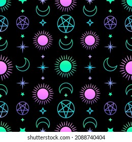 mystical esoteric pattern with sun, moon and stars