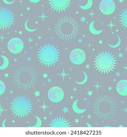 Mystical esoteric pattern with sun moon and stars