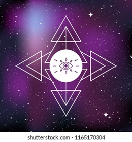 Mystical esoteric symbol. Concept of mystery, magic, witchcraft, alchemy. Star universe background. Vector illustration