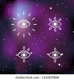 Mystical esoteric symbols. Concept of mystery, magic, witchcraft, alchemy. Star universe background. Vector illustration