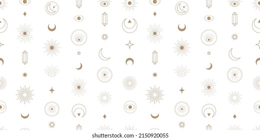 Mystical esoteric vector pattern, seamless background, astrology wallpaper.