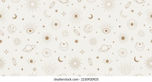 Mystical esoteric vector pattern, seamless background, astrology wallpaper.