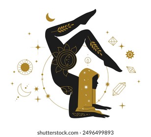 Mystical and esoteric women silhouettes. Magical yoga women. Celestial vector illustration.