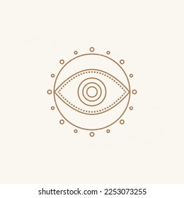 Mystical evil eyes celestial boho bundle. Minimalist vector bohemian linear illustration. Hand-drawn art for prints, posters, cards, logo designs, and tattoos.