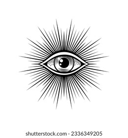 Mystical eye esoteric religion symbol, providence mystic tattoo design. Vector magic all seeing eye with lashes , witchcraft occult talisman