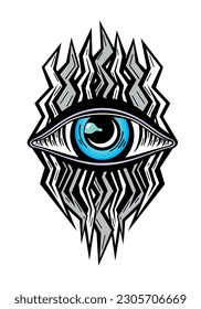 Mystical Eye, Eye Icon in a Trending Minimal Linear tattoo style. Vector Isoteric Illustration for t-shirt Prints, Boho Posters, Covers, Logo Designs and Tattoos.