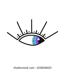 Mystical eye with lashes, witchcraft occult talisman hand drawn doodle. Vector esoteric religion symbol, magic eye boho style amulet