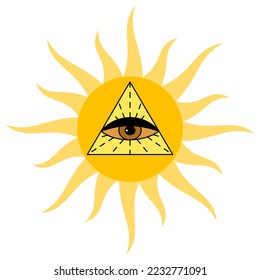 Mystical eye in sun. Flat style. Vector illustration 