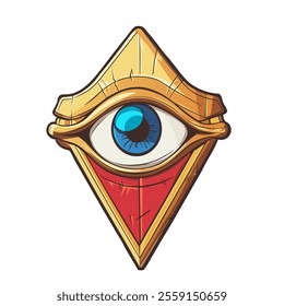 Mystical Eye Symbol with Golden Frame.  Symbolic Eye with Gold and Red Details. Symbolizing vision and spirituality