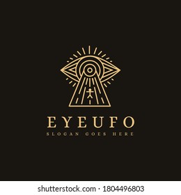 Mystical eye ufo line art logo icon template on dark background