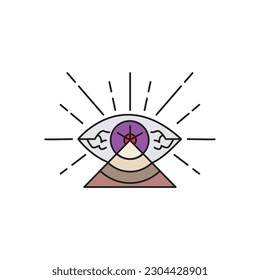mystical eyes with rays of light logo design template sign. solid colorful style,