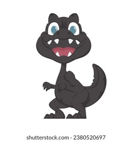 Mystical, fabulous funny black dinosaur. Cartoon style