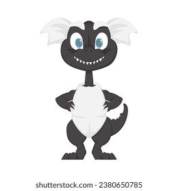 Mystical, fabulous funny black dinosaur. Cartoon style