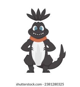 Mystical, fabulous funny black dinosaur. Cartoon style