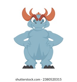 Mystical, fabulous funny blue dinosaur. Cartoon style