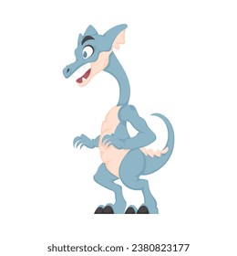 Mystical, fabulous funny blue dinosaur. Cartoon style