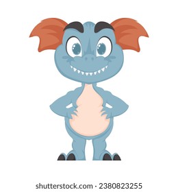 Mystical, fabulous funny blue dinosaur. Cartoon style