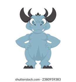 Mystical, fabulous funny blue dinosaur. Cartoon style
