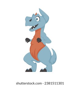 Mystical, fabulous funny blue dinosaur. Cartoon style