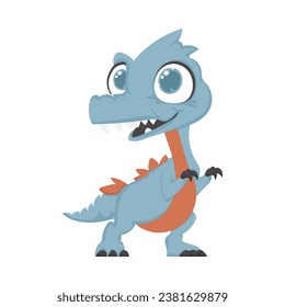 Mystical, fabulous funny blue dinosaur. Cartoon style