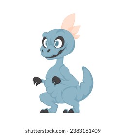 Mystical, fabulous funny blue dinosaur. Cartoon style