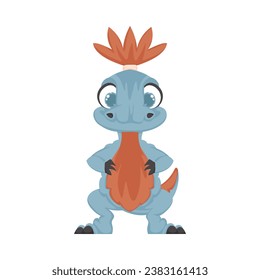 Mystical, fabulous funny blue dinosaur. Cartoon style