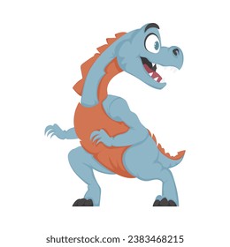 Mystical, fabulous funny blue dinosaur. Cartoon style