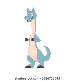 Mystical, fabulous funny blue dinosaur. Cartoon style