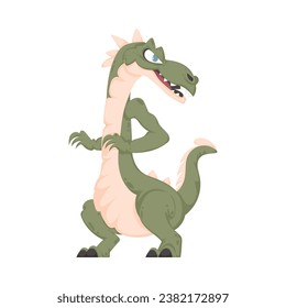 Mystical, fabulous funny green dinosaur. Cartoon style