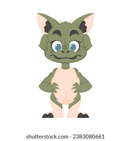 Mystical, fabulous funny green dinosaur. Cartoon style