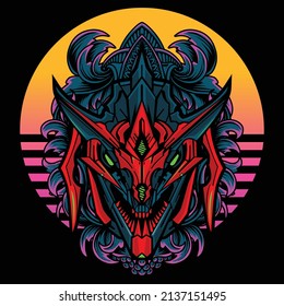 Mystical fantasy dragon head vector illustration