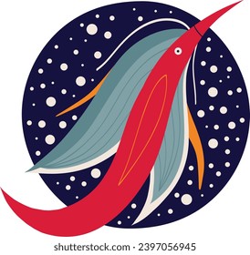 Mystical Fantasy Fish. Comic cartoon Illustration in childish hand drawn style