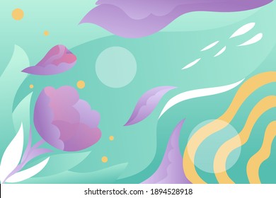 mystical fantasy forest flowers gradient colors background illustration. Great images for wall art posters, greeting cards or book covers