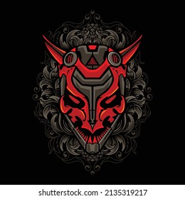 Mystical fantasy oni head vector illustration