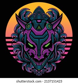 Mystical fantasy oni head vector illustration