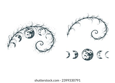Mystical feather with planets. Vector collection of design elements  for card, label, tattoo and t-shirt